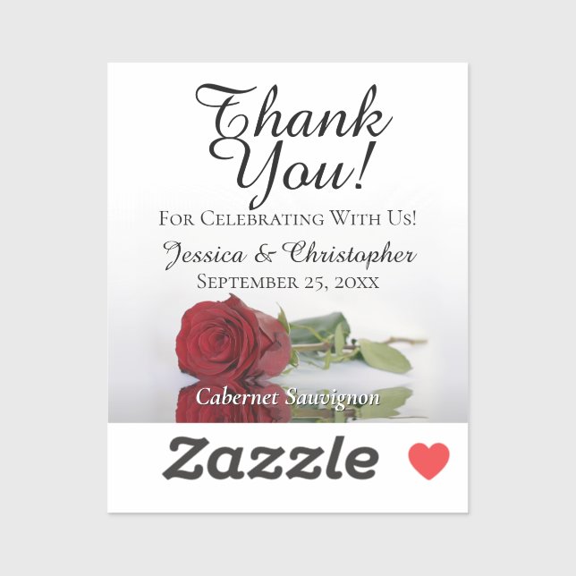 Red Rose Thank You Wedding Mini Bottle Label (Blatt)