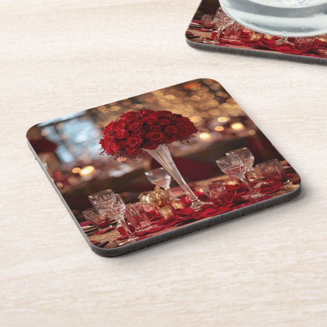 Red Rose Valentine Romantic Aesthetic Coaster Set Getränkeuntersetzer (Linke Seite)