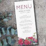 Red Rose Watercolor Wedding Menu Menükarte<br><div class="desc">Red Rose Wedding Menu with Simple modern typography and romantic floral design. The template is set up for you to personalize with your set menu or meal options. Beautiful rich botanical theme with watercolor border of red roses, eucalyptus leaves and greenery. If you would like this design for matching products,...</div>