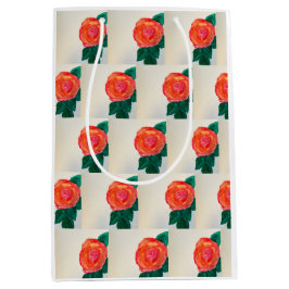 Red Rose with Green Leaves Mittlere Geschenktüte