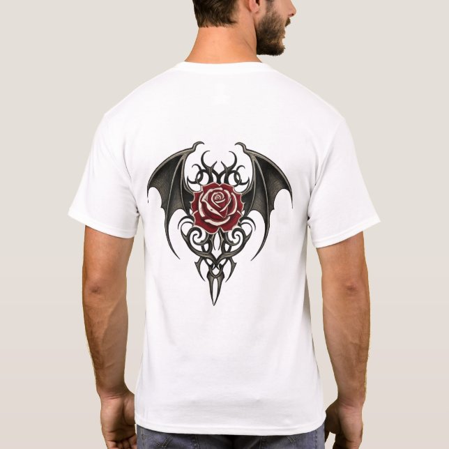 Red Rose with Tribal Wings T-Shirt (Rückseite)