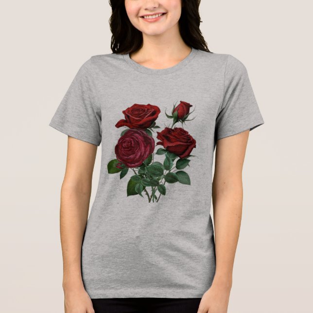 "Red Rose Women's T-Shirt – Feminine Elegance in B Tri-Blend Shirt (Vorderseite)