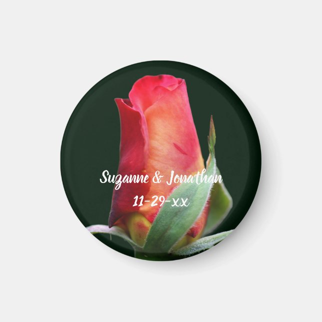 Red Rosebud Flower Personalized Wedding  Magnet (Vorne)