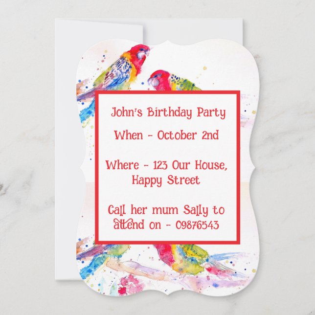 Red Rosella Parrot Boys Birthday Invitation Einladung (Vorderseite)