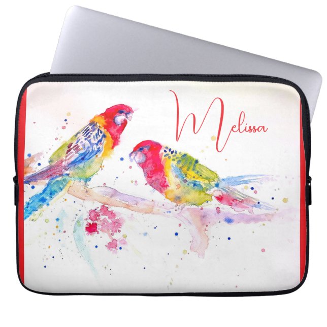 Red Rosella Parrot Watercolor MalNotebook Laptopschutzhülle (Vorderseite)