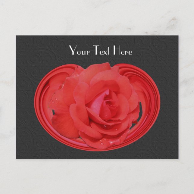 Red Rosenknospe Black Floral Anpassbare Postkarte (Vorderseite)
