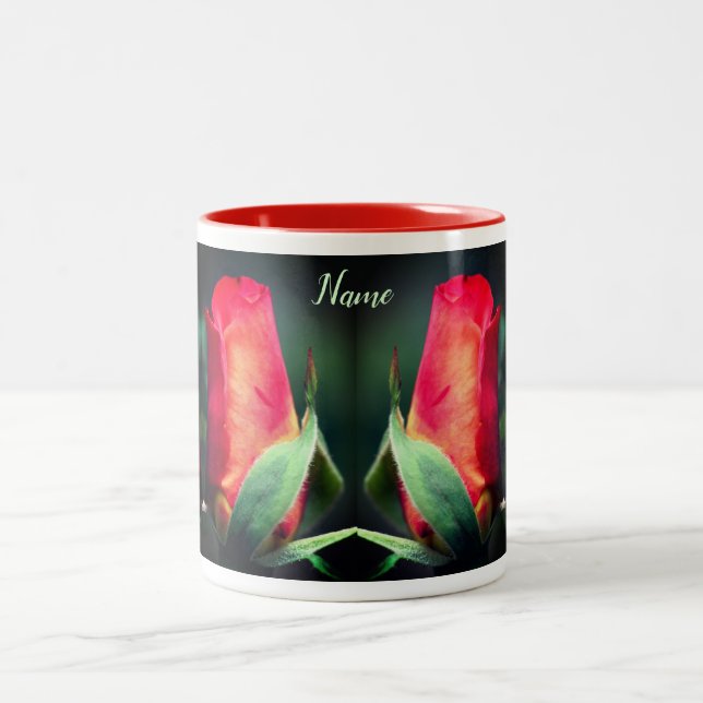Red Rosenknospe Blumen Personalisiert Zweifarbige Tasse (Mittel)