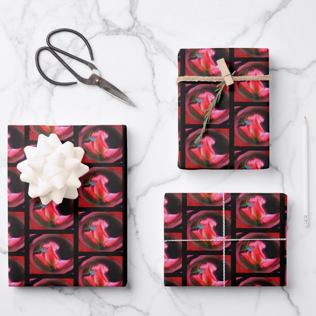 Red Rosenknospe Energy Floral Abstrakte Kunst  Geschenkpapier Set (Vorderseite)