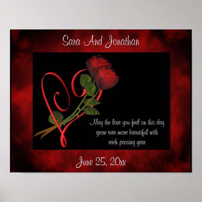 Red Rosenknospe Red Heart Personalisiert Wedding-G Poster (Vorne)