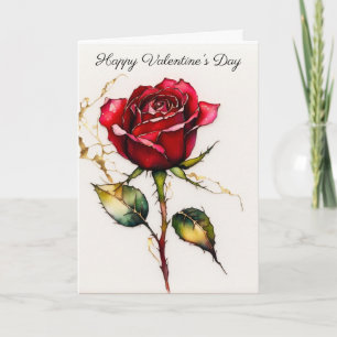 Red Rosenknospe Valentine's Day Card. Bearbeitbare Karte