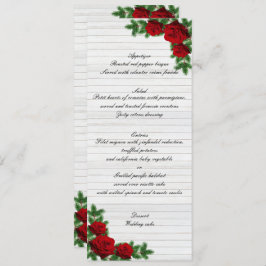 Red Roses And Pine Branch Christmas Wedding Menu Menükarte