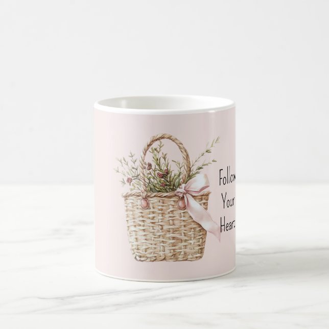 Red Roses Basket Pink Bow Kaffeetasse (Mittel)
