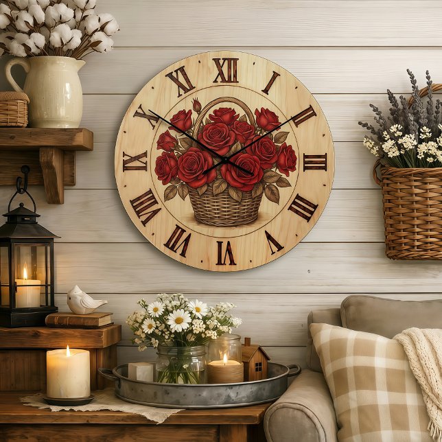 Red Roses Basket Wall Clock Große Wanduhr (Von Creator hochgeladen)