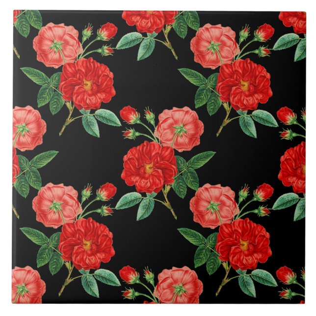 Red Roses, Black Background, Fliese (Vorderseite)