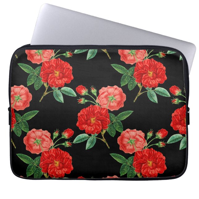 Red Roses, Black Background, Laptopschutzhülle (Vorderseite)