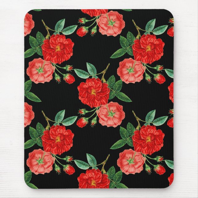 Red roses, black background, mousepad (Vorne)