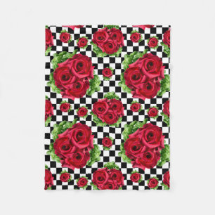 Red Roses Bouquet Floral Love Rockabilly Fleecedecke