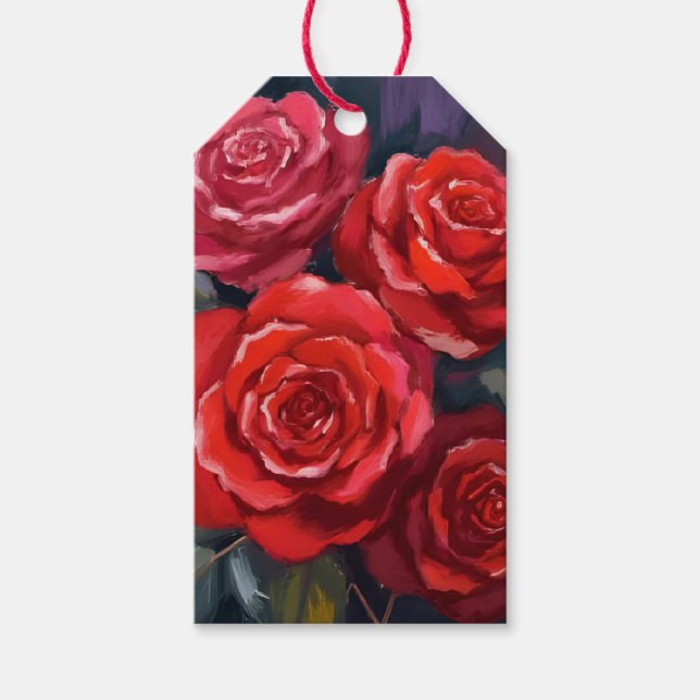 Red Roses Floral Watercolor Painted Flowers Geschenkanhänger (Vorderseite)