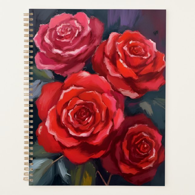 Red Roses Floral Watercolor Painted Flowers Planer (Vorderseite)