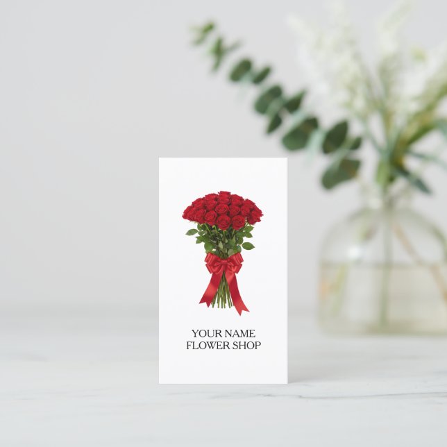 Red roses flower bouquet florist business cards visitenkarte (Stehend Vorderseite)