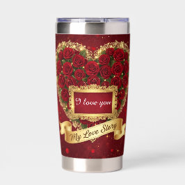 Red Roses Gold Glitter Love Story Tumbler Thermobecher