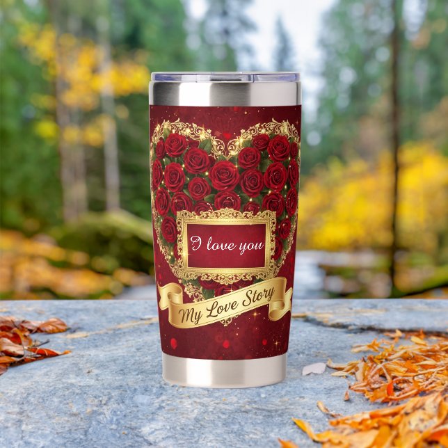 Red Roses Gold Glitter Love Story Tumbler Thermobecher (Außenbereich (gedreht))