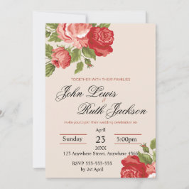 Red Roses Script Wedding Invitation | Elegant Roma Einladung