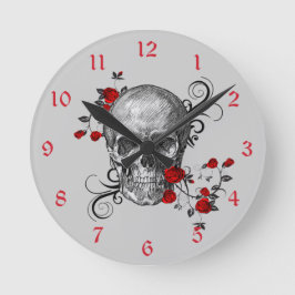 Red Roses Skull Wall Clock Runde Wanduhr
