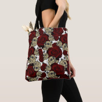 Red Roses & Skulls Black Floral Gothic White