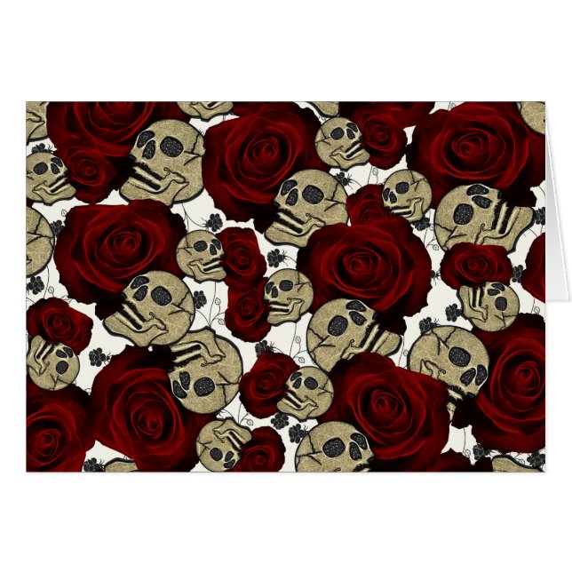 Red Roses & Skulls Black Floral Gothic White (Vorderseite (Horizontal))