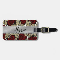Red Roses & Skulls Black Floral Gothic White