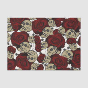 Red Roses & Skulls Black Floral Gothic White Seidenpapier