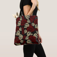 Red Roses & Skulls Grey Black Floral Gothic