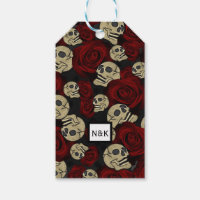 Red Roses & Skulls Grey Black Floral Gothic