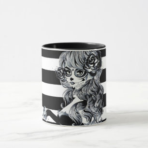Red Roses & Skulls Grey Black Floral Gothic Tasse