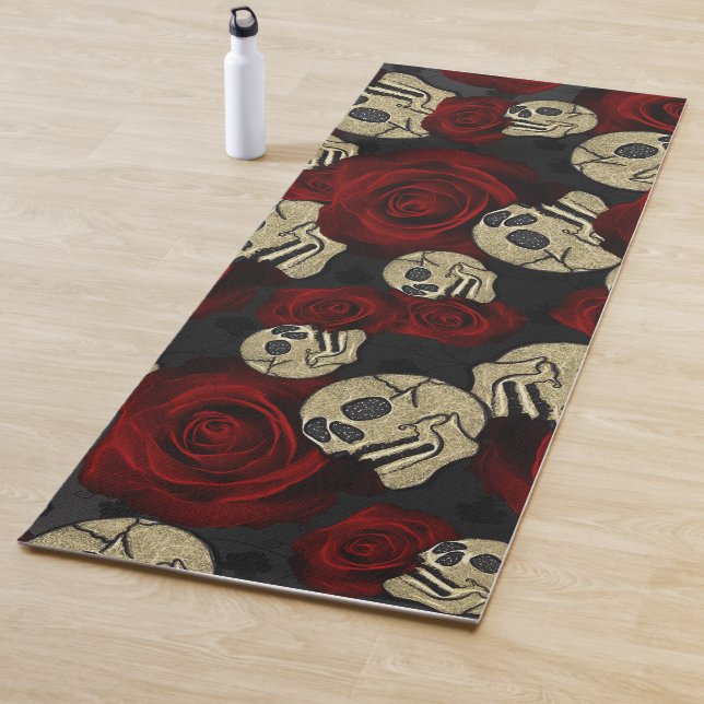 Red Roses & Skulls Grey Black Floral Gothic Yogamatte (Beispiel)