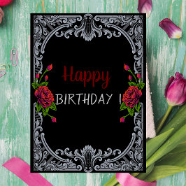 Red Roses,Stripes Gothic Birthday Karte