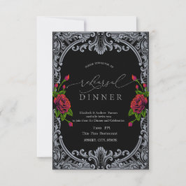 Red Roses,Stripes Gothic Rehearsal Dinner   Einladung