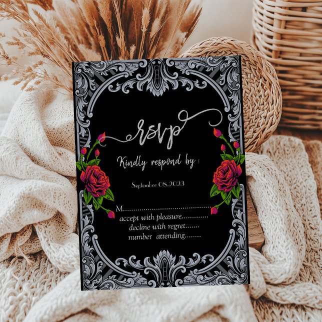 Red Roses,Stripes Gothic  RSVP   Einladung (Von Creator hochgeladen)