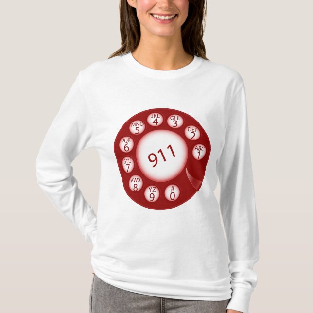 Red Rotary Phone Dial 911 Emergency Number T-Shirt (Vorderseite)