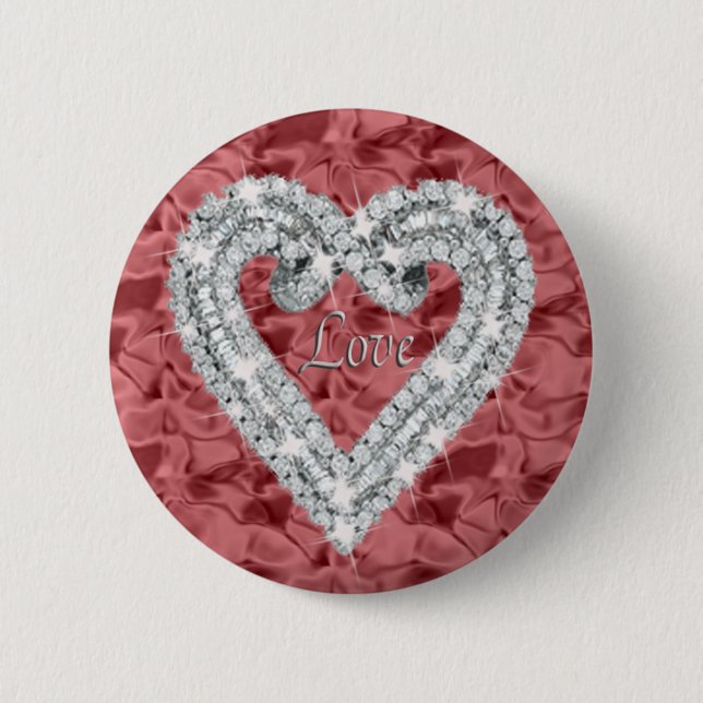 Red Round Liebe Diamond Heart Button (Vorderseite)