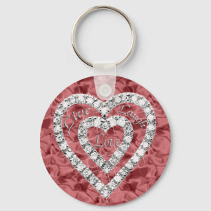 Red Round Live Laugh Liebe Diamond Heart Keychain Schlüsselanhänger