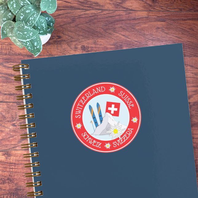 Red Round Stickers (Swiss stereotype red and white round sticker on notebook .)