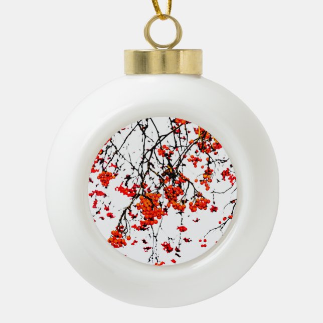 Red rowan fruit or ash berries keramik Kugel-Ornament (Vorderseite)