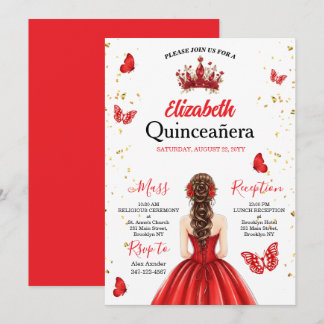 Red Royal Butterfly Quinceañera Invitation Einladung