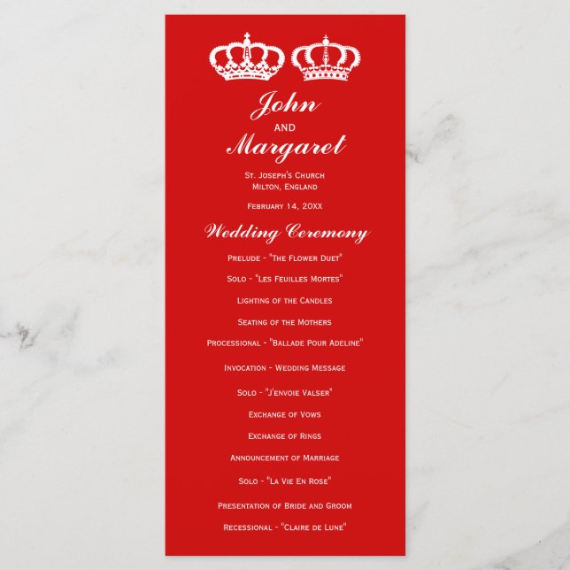 Red Royal Couple Wedding Program Programm (Vorderseite)