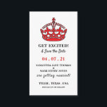 Red Royal Crown, aufgeregt und Save the Date Begleitkarte<br><div class="desc">Red Royal Crown,  werden Sie begeistert und speichern Sie die Datumskarten im Business Card Store. Ideal für Partys und Veranstaltungen aller Art. Hochzeiten,  Verlobungen,  Geburtstage,  Jahrestage,  Babyduschen..</div>