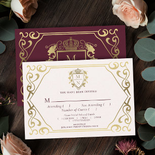 Red Royal Fantasy Monogram Wedding RSVP Begleitkarte