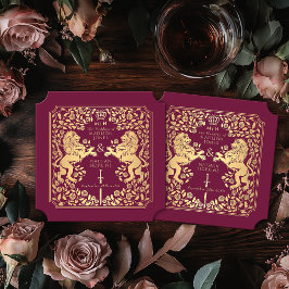 Red Royal Lion Mittelalterliches Hochzeitsticket Untersetzer