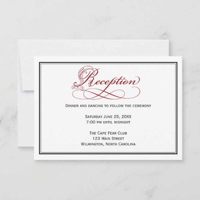 Red Royal Script Wedding Reception Card Einladung (Vorderseite)
